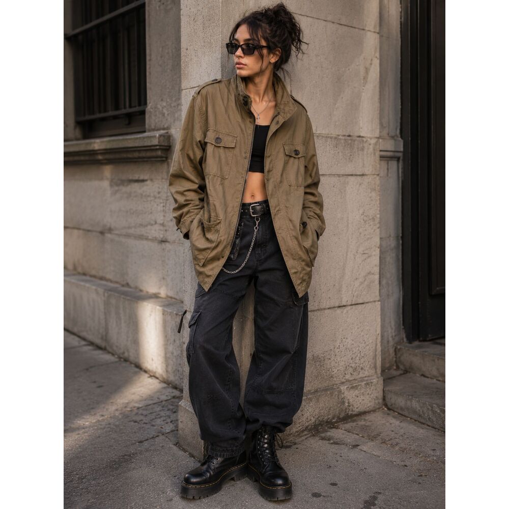 Army jacket Tasso Elba for Macy's Medium Utility Green Oversized Layer